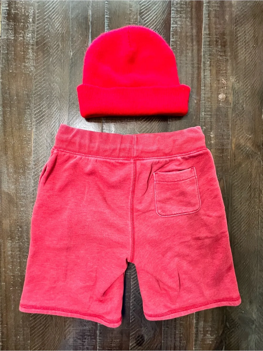Old Navy Red Acid Washed Sweat Shorts Youth (6/7) Drawstring With Beanie
